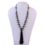 Statement Necklace Womens Black Lava Beads Silver-Tone Cat Charms Long Tassel