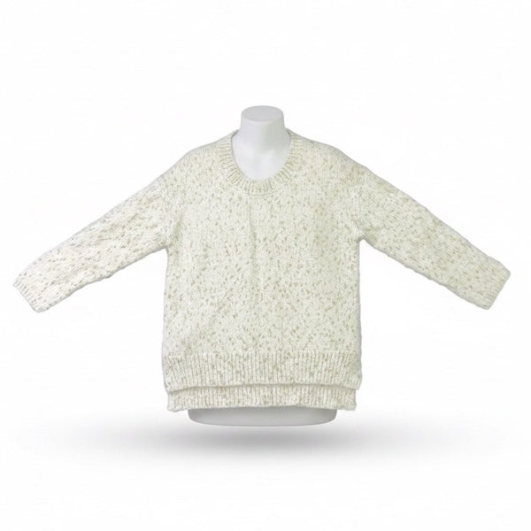 Alia Womens White Sweater With Metallic Gold Thread Pullover Style Sz S