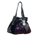 Women’s Black & Purple Sequin Leopard Patchwork Buckle Detail Shoulder Bag