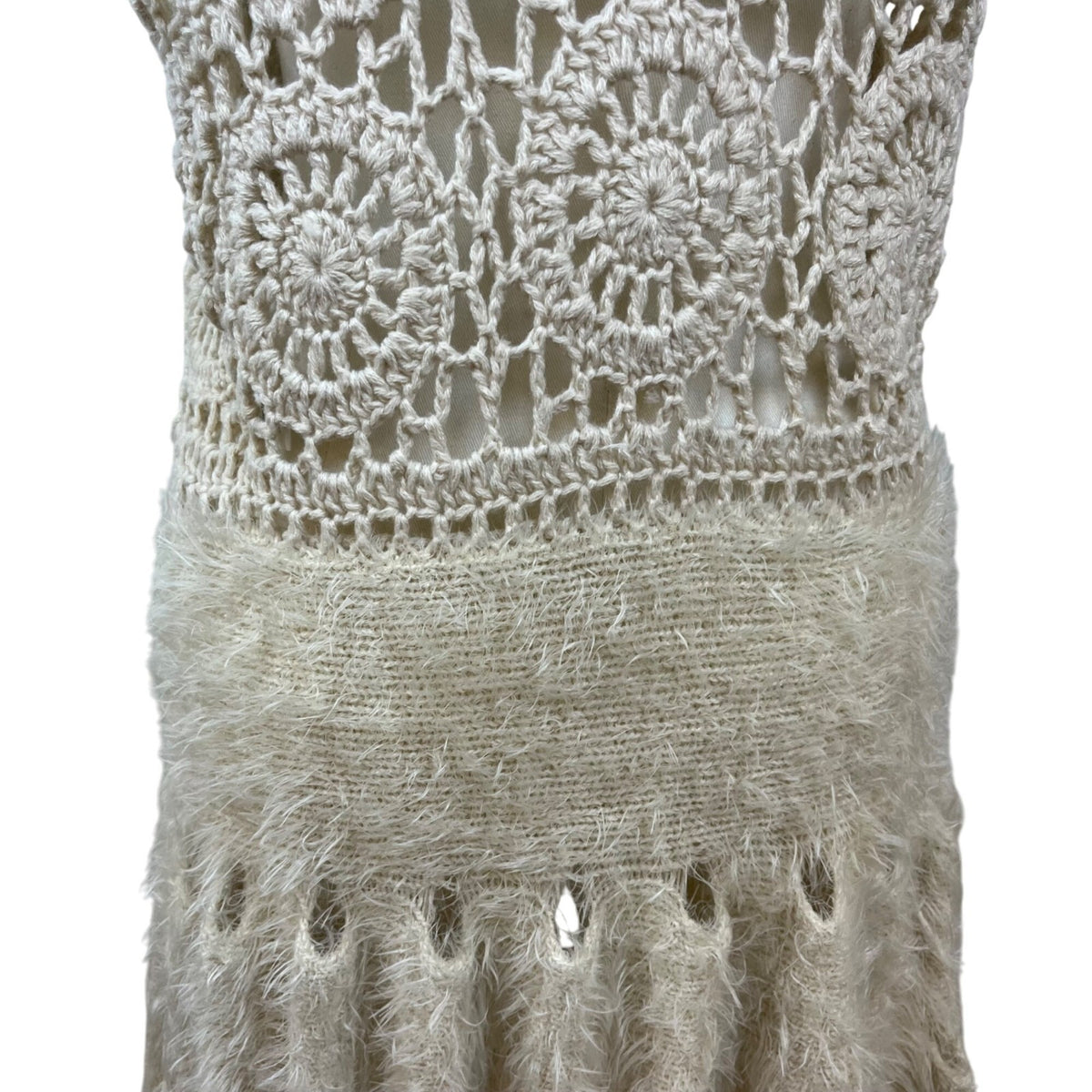 Soho Chick Womens Beige Crochet Knit Shawl Collar Vest Medium Acrylic Open Front