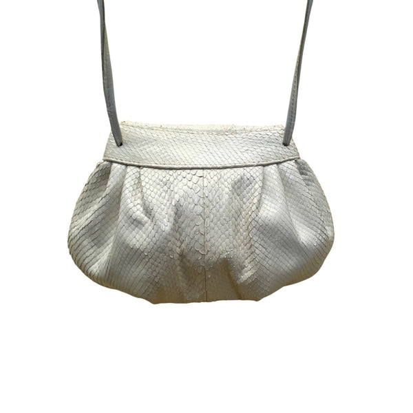 Novita Krishan Women’s White Snakeskin Embossed Rhinestone Clasp Crossbody Bag