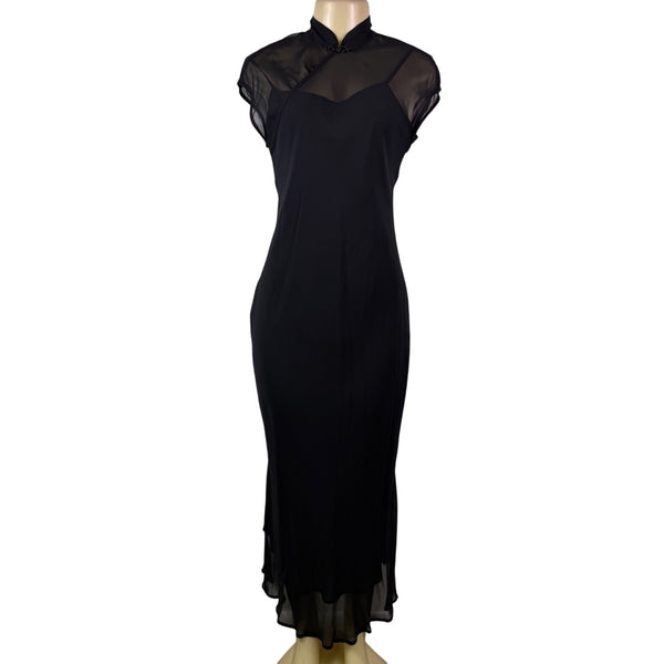 Donna Ricco Womens Black Cap Sleeve Maxi Dress Elegant Design Sz 6