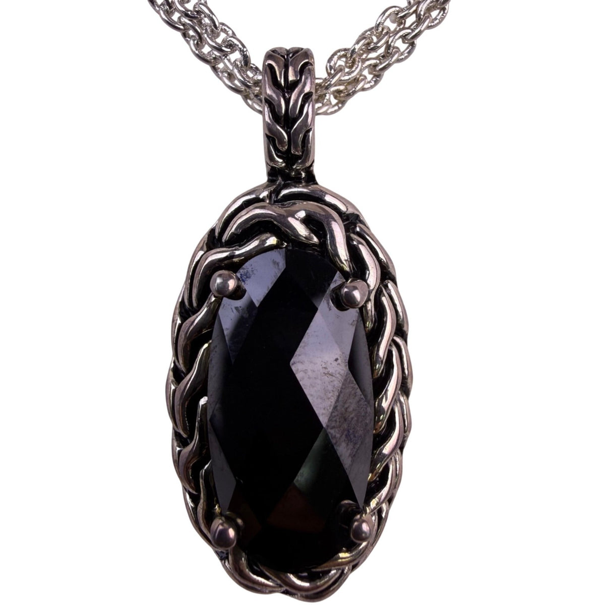 Premier Designs Womens Silver Tone Necklace & Earrings Set Black Oval Pendant