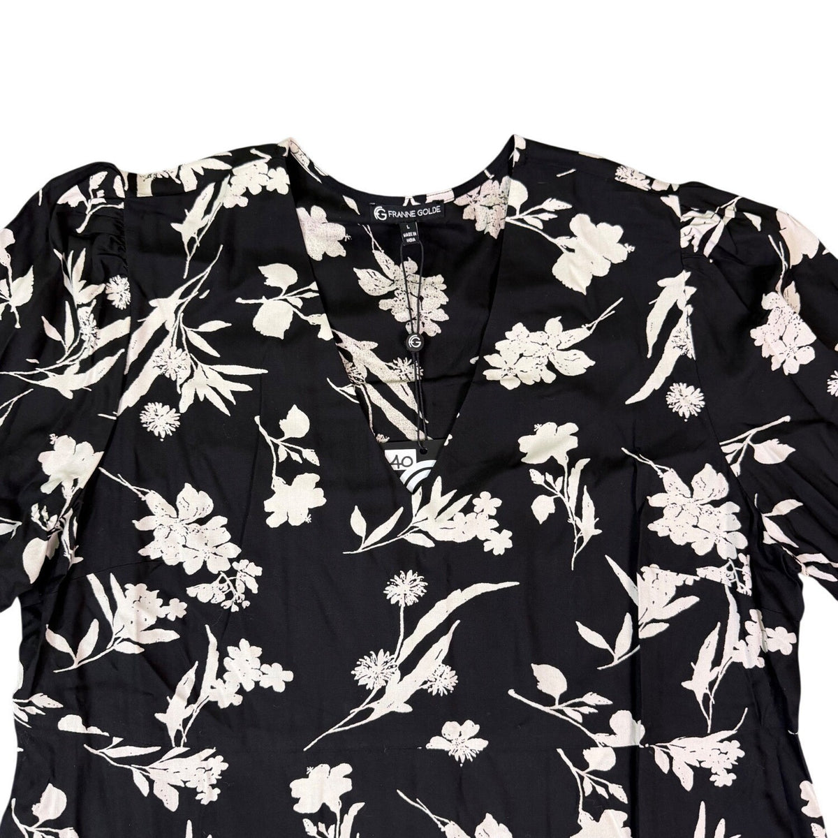 Franne Golde Womens Black & White Floral Boho Long Sleeve Maxi Dress Size L