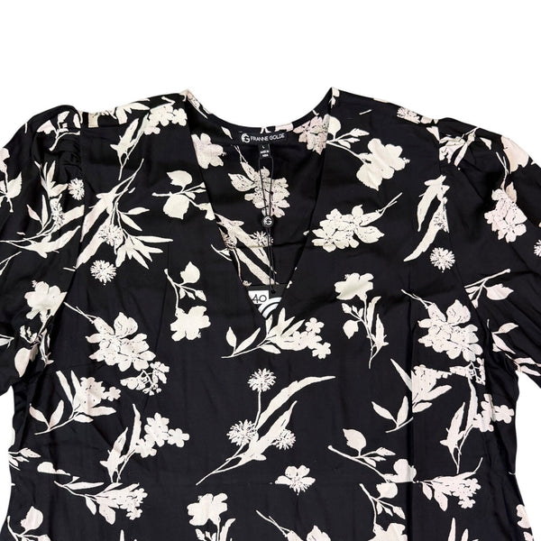Franne Golde Womens Black & White Floral Boho Long Sleeve Maxi Dress Size L