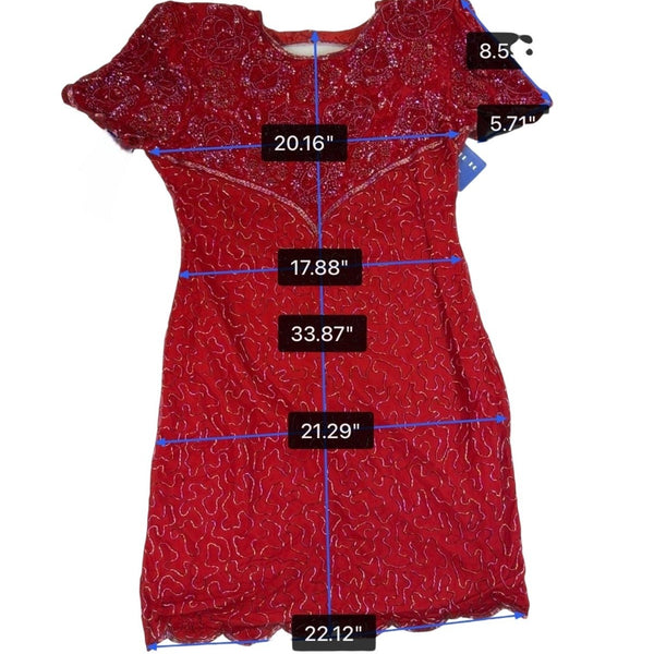 Swee Lo Womens Red Silk Beaded Cocktail Party Dress Rayon Lining Size L 10-12