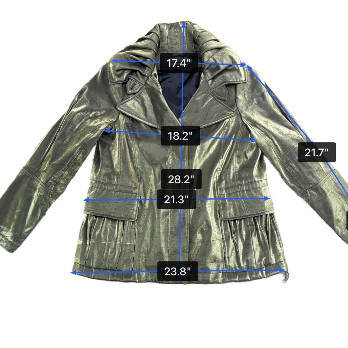 Hilary Radley Women’s Metallic Green Jacket Drawstring Long Sleeves Sz L