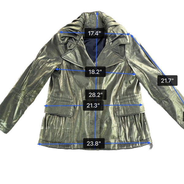 Hilary Radley Women’s Metallic Green Jacket Drawstring Long Sleeves Sz L