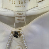 Ted Baker Womens White Button-Up Shirt With Pearl-Embellished Collar Sz 2