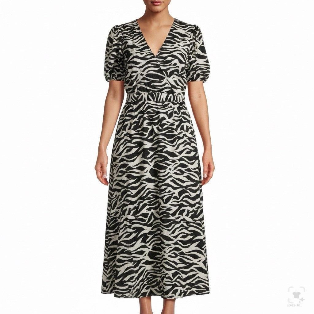 Who What Wear Womens Black & White Zebra Print Midi Dress Short Sleeve Sz M