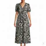 Who What Wear Womens Black & White Zebra Print Midi Dress Short Sleeve Sz M