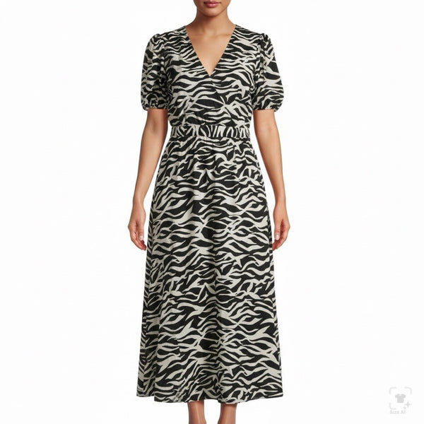 Who What Wear Womens Black & White Zebra Print Midi Dress Short Sleeve Sz M
