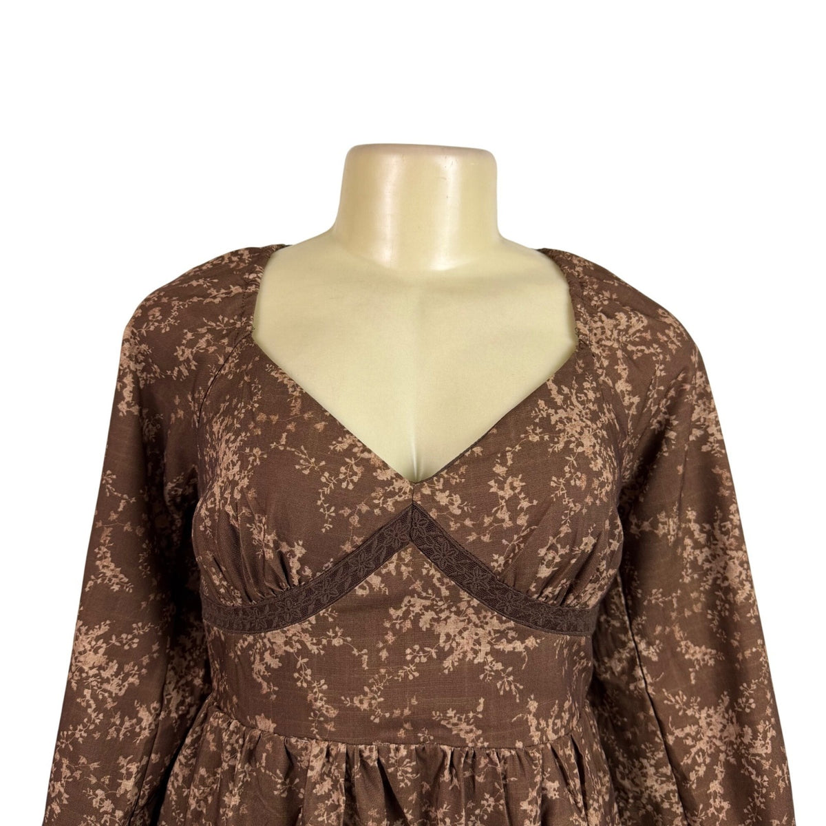 Altard State Womens Brown Cotton Floral Print Long Sleeve Tiered Mini Dress Sz M