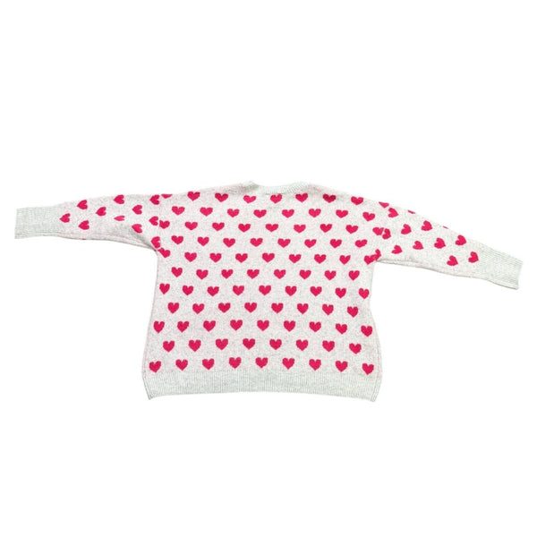 Cece Womens White & Pink Heart Pattern Pullover Sweater Size L