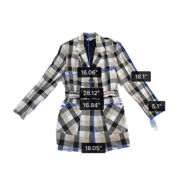 Ellen Ashley Womens Beige/Black Plaid Blazer Jacket Tie Waist Size M