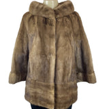 Vintage Thalhimers Women's Brown Fur Coat With 3/4 Sleeves & Hook Closure