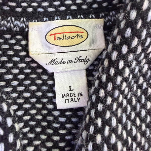 Talbots Womens Black & White Wool Blend Skirt Suit Set Italy Jacket Skirt Size L
