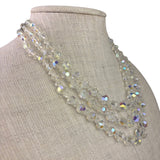 Aurora Borealis Womens Crystal Necklace & Clip-On Earrings Vintage Set Silver To