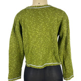 Hot Knots Womens Green Knit Cardigan With Floral Accent & Scalloped Trim