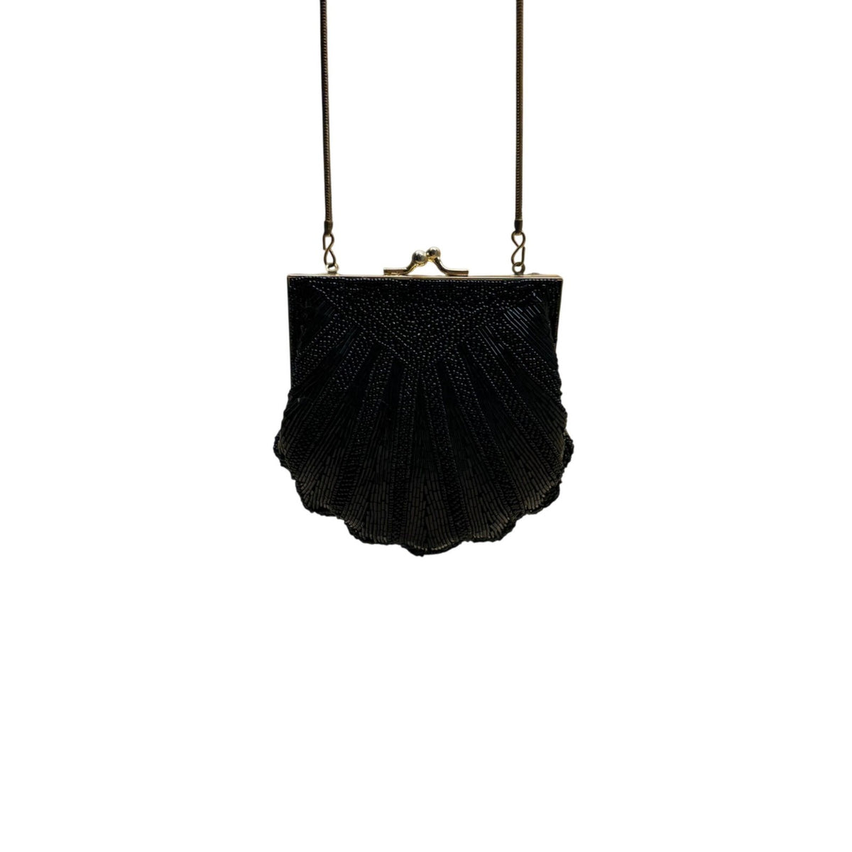 Carla Marchi Women’s Black Beaded Shell Design Metal Frame Evening Clutch