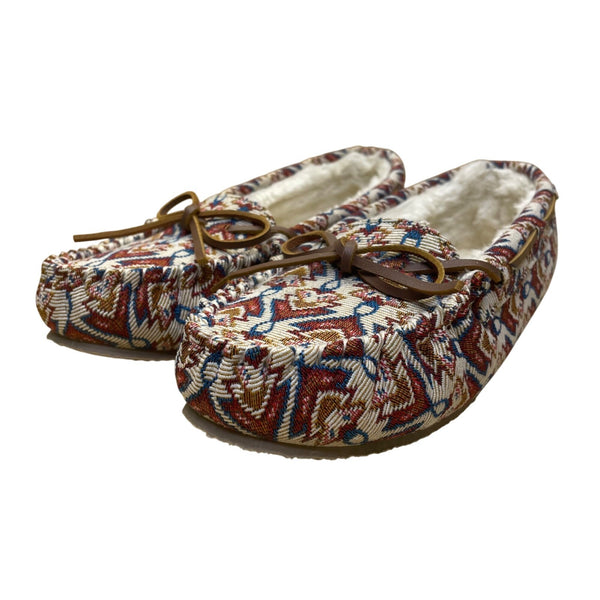 Minnetonka Women’s Multicolor Tribal Pattern Faux Fur Moccasin Slippers Size 10M