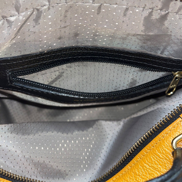 Absolutti Camel Brown & Black Faux Leather & Gold Zipper Crossbody Camera Bag