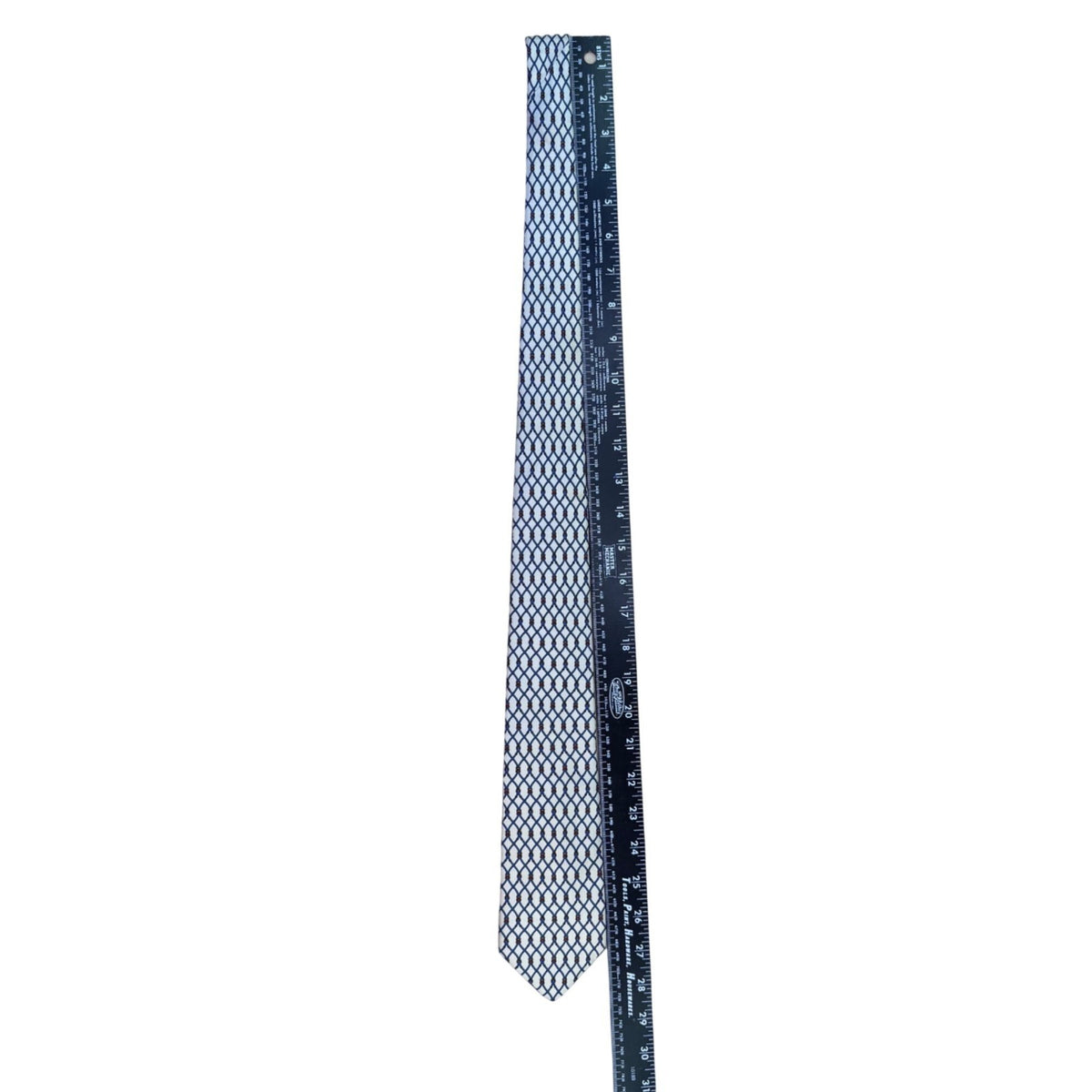 Saint Laurent Mens Ivory & Blue 100% Silk Neck Tie Rope Grid Pattern