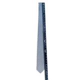 Saint Laurent Mens Ivory & Blue 100% Silk Neck Tie Rope Grid Pattern