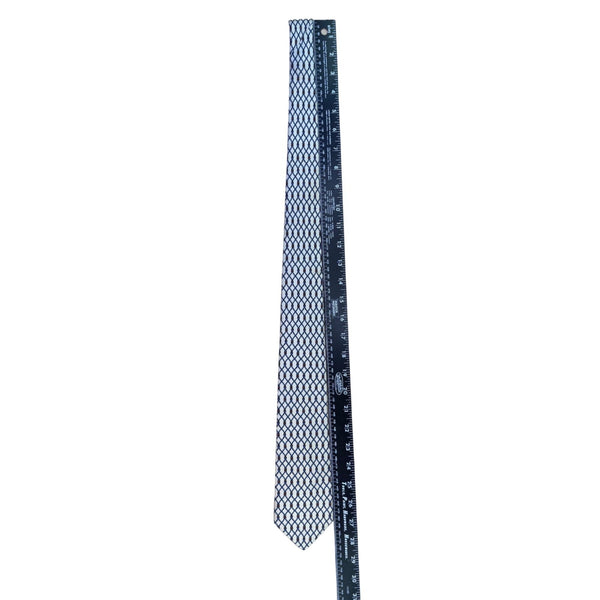 Saint Laurent Mens Ivory & Blue 100% Silk Neck Tie Rope Grid Pattern