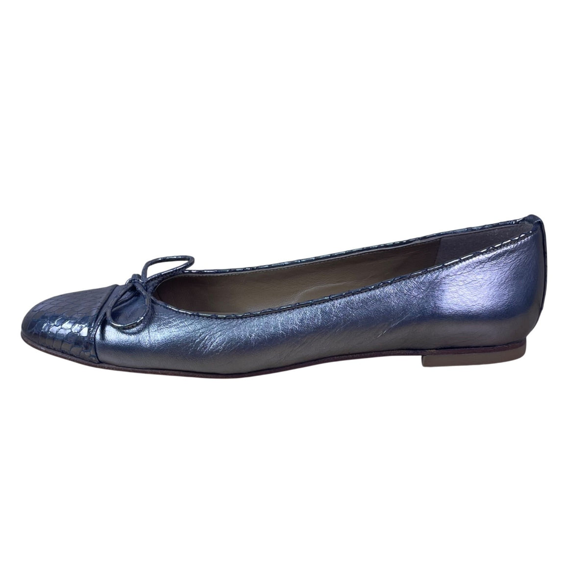 Stuart Weitzman Women’s Bronze Leather Metallic Cap Toe Bow Flats Size 8.5N
