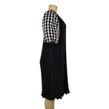 Ann Hobbs For Cattiva Womens Black Pleated Dress W/ Puff Sleeves Checked Sz M