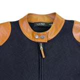 Lauren Ralph Lauren Womens Black Faux Leather-Trim Jacket Zipper Size S