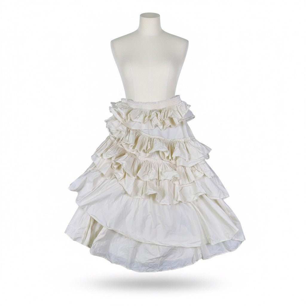 Mable Women’s Ivory Cotton Ruffled Layered Maxi Skirt Flowy Elastic Waist Size M