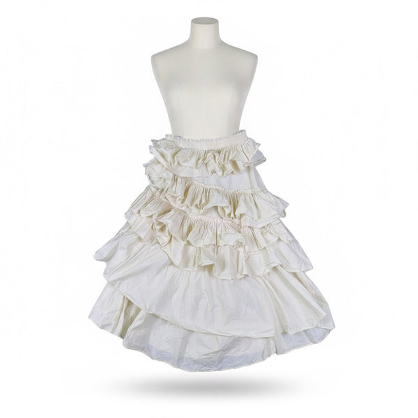 Mable Women’s Ivory Cotton Ruffled Layered Maxi Skirt Flowy Elastic Waist Size M