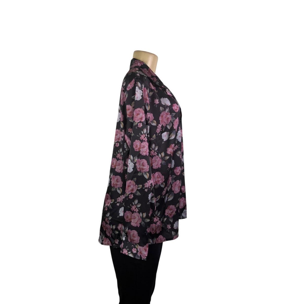 Asos Womens Black & Pink Floral Button-Up Long Sleeve Shirt Size US 8