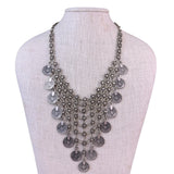 Antique Silver-Tone Islamic Coin Metal Bib Necklace Statement Jewelry