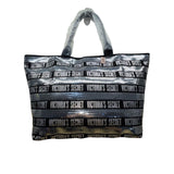 Victorias Secret Women’s Black Whit Silver Sequin Logo Tote Bag & Pouch Set
