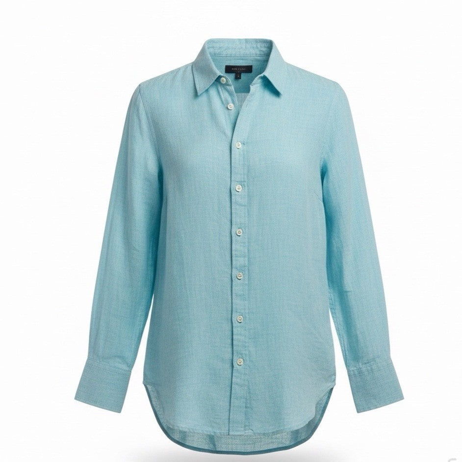 Talbots Women’s Aqua Linen Button-Up Long-Sleeve Shirt Lightweight Casual Size M