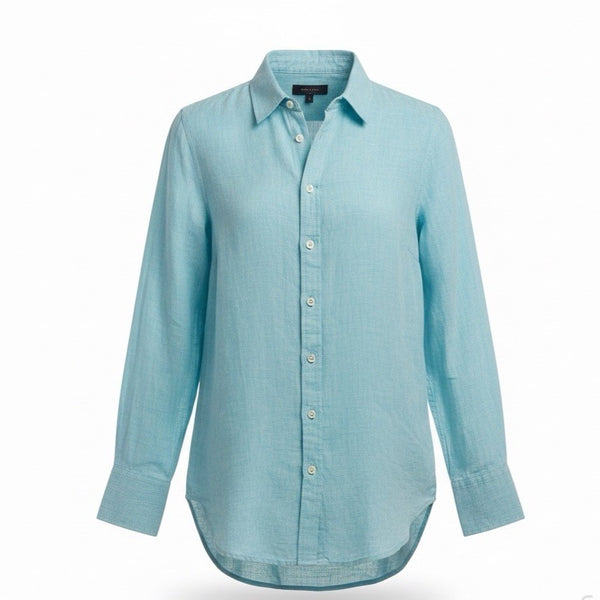 Talbots Women’s Aqua Linen Button-Up Long-Sleeve Shirt Lightweight Casual Size M