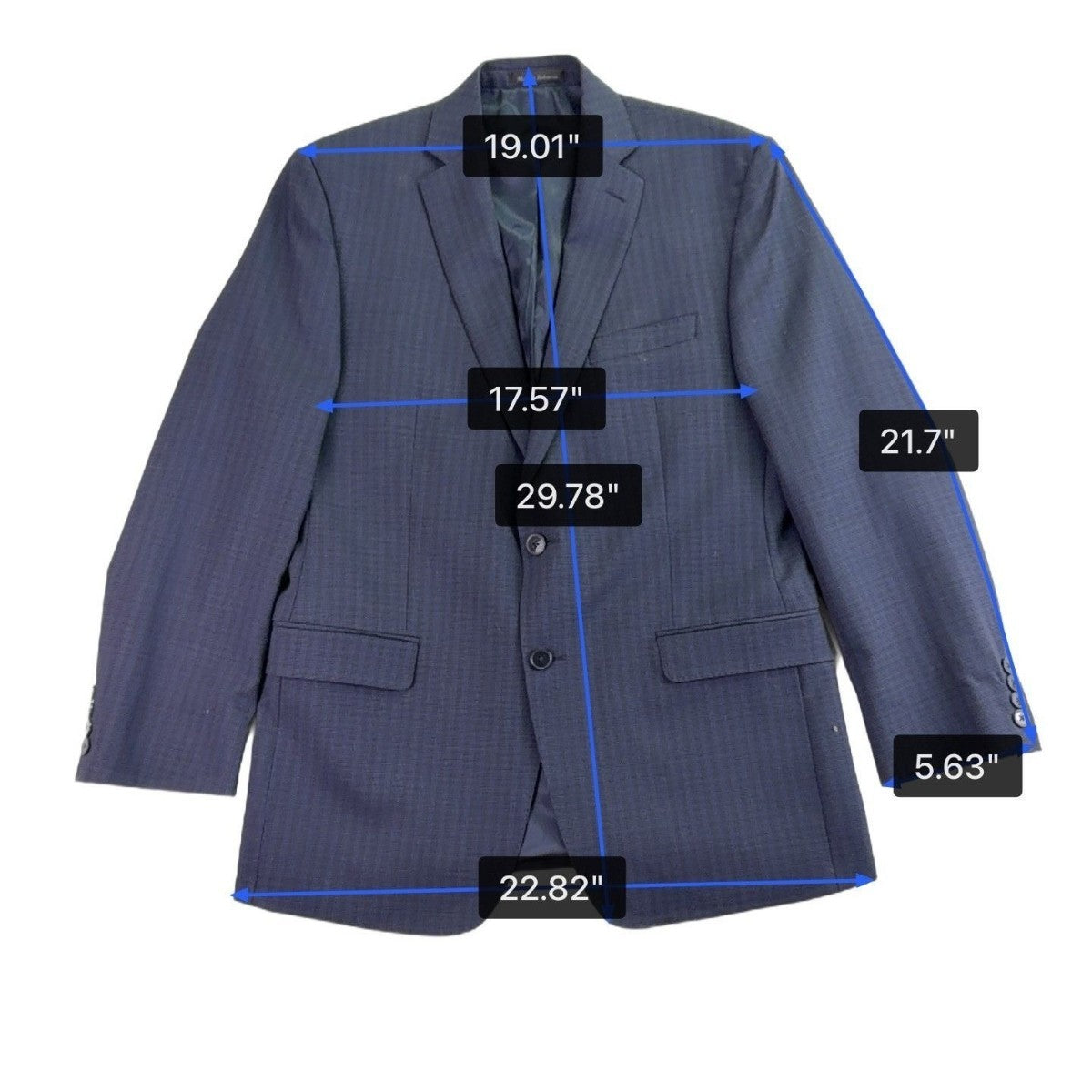 Calvin Klein Mens Navy Wool Blazer Jacket Slim Fit Checkered Two-Button Sz 40R