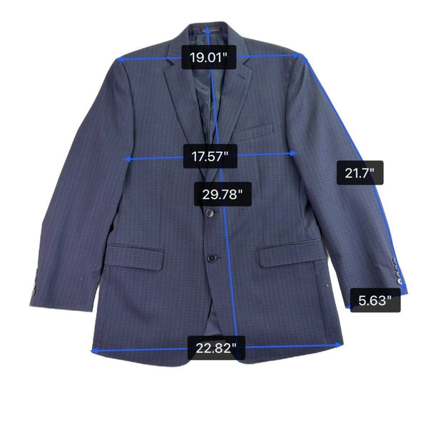 Calvin Klein Mens Navy Wool Blazer Jacket Slim Fit Checkered Two-Button Sz 40R