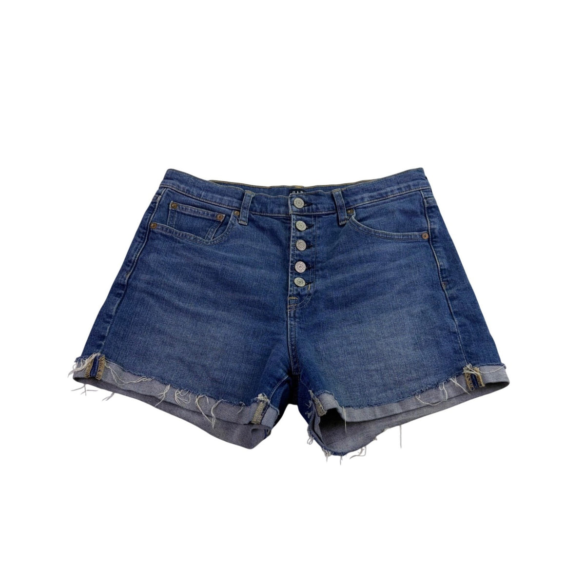 Gap Womens Blue Denim High-Waisted Distressed Button-Fly Shorts Size 28 Regular