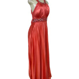 My Michelle Womens Red Satin Halter Evening Gown With Beaded Detailing Size XL