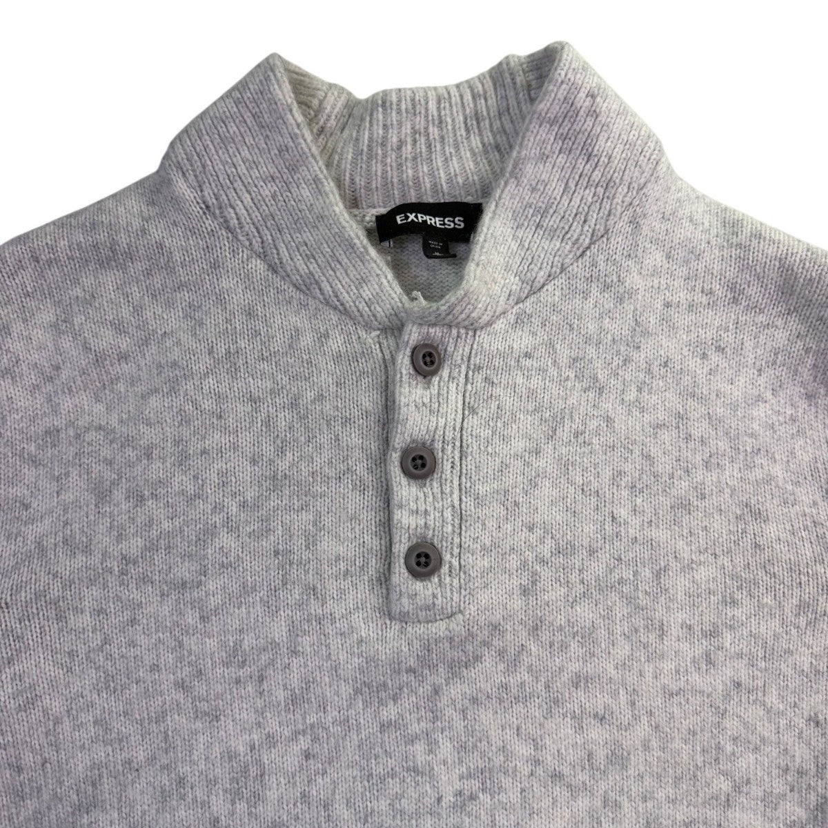 Express Mens Light Gray Button-Front Sweater Collared Knit Pullover Sz M