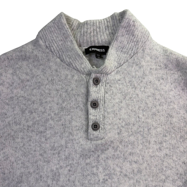 Express Mens Light Gray Button-Front Sweater Collared Knit Pullover Sz M