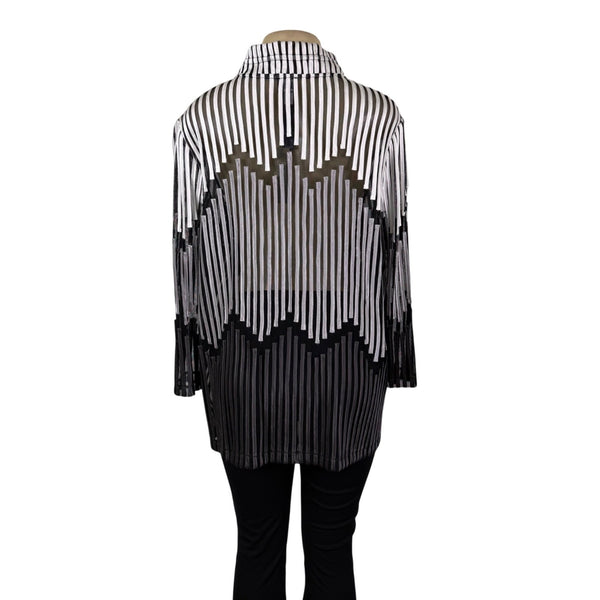 Chicos Womens Black & White Striped Sheer Button-Front Tunic Jacket Size 3 - New