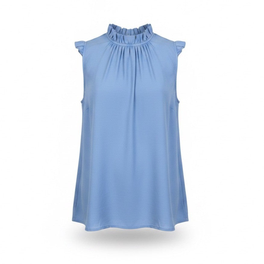 Ann Taylor Factory Womens Blue Ruffle Sleeveless Blouse Size L
