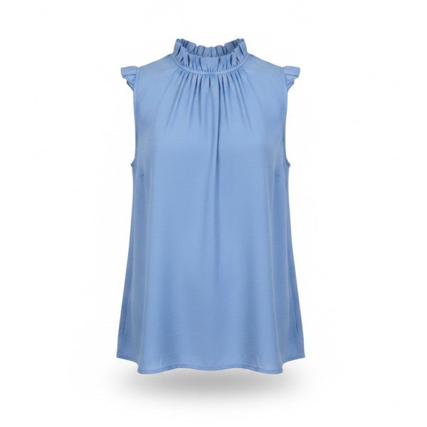 Ann Taylor Factory Womens Blue Ruffle Sleeveless Blouse Size L