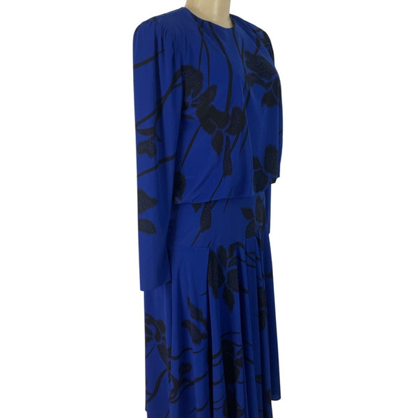 Vintage Ricki Lang Womens Blue & Black Floral Print Midi Dress Vintage Size 8