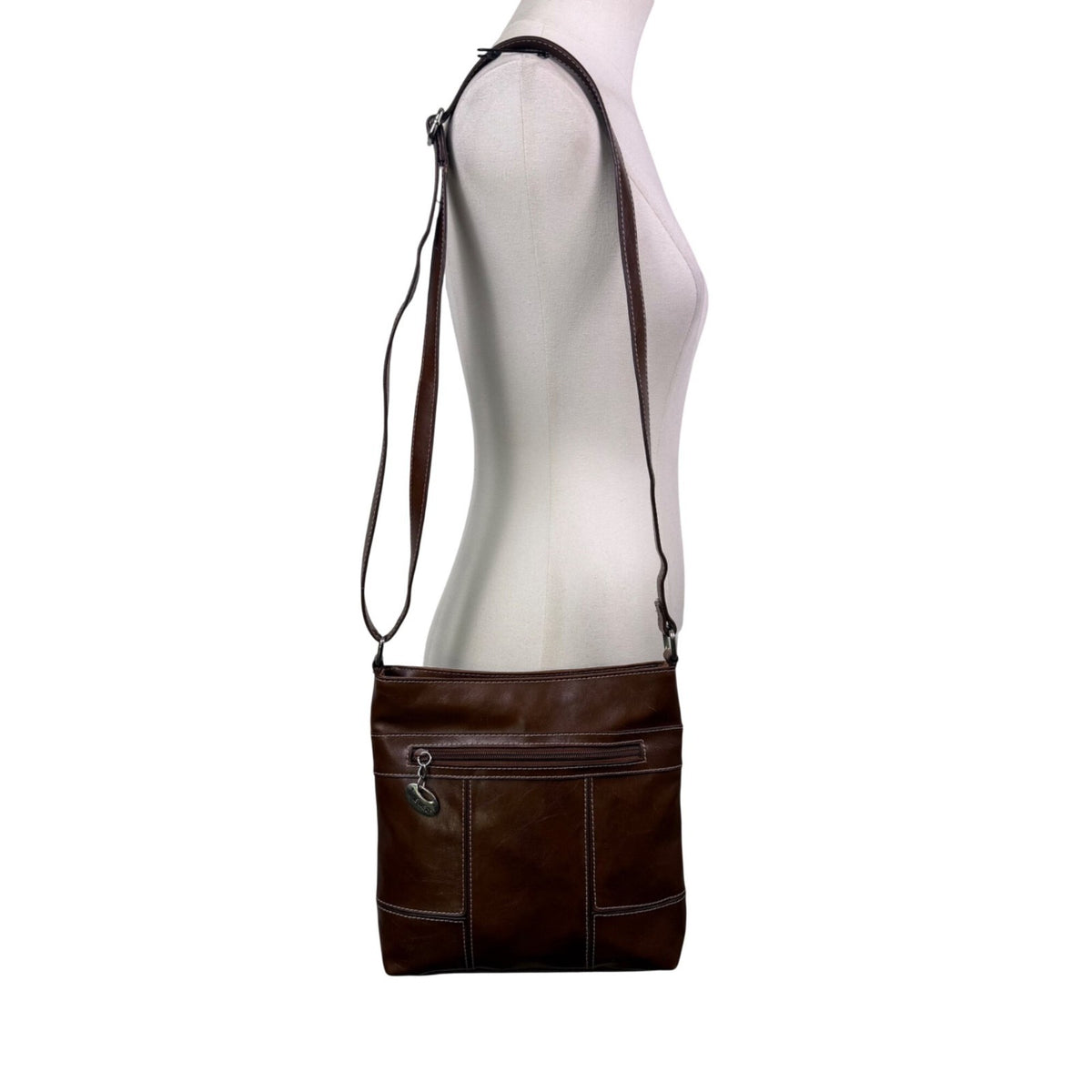 Nine West Women’s Brown Faux Leather Zip Closure Adjustable Strap Crossbody Bag